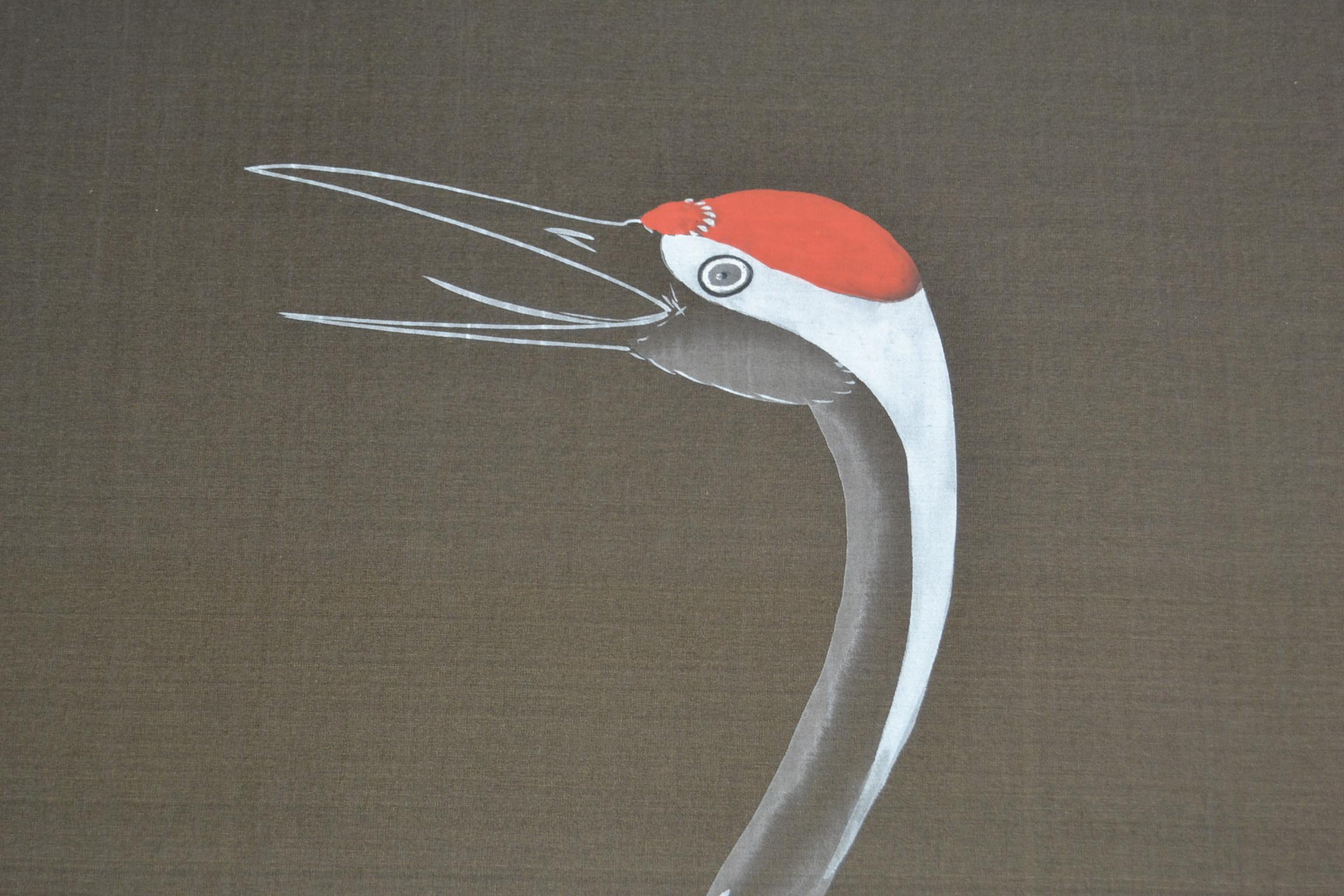 Framed Japanese Cranes on Silk, 1970s 2