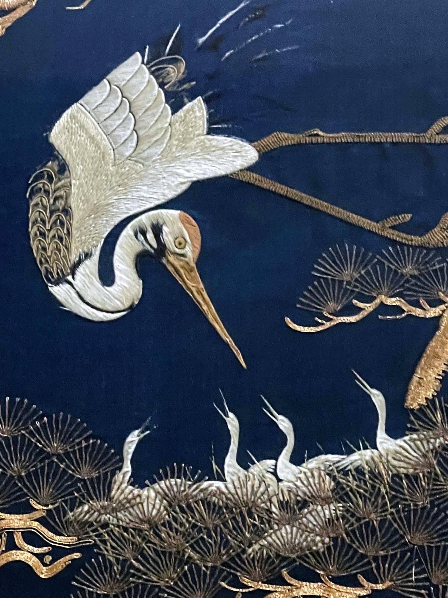 Framed Japanese Embroidery Fukusa Penal Meiji Period 3