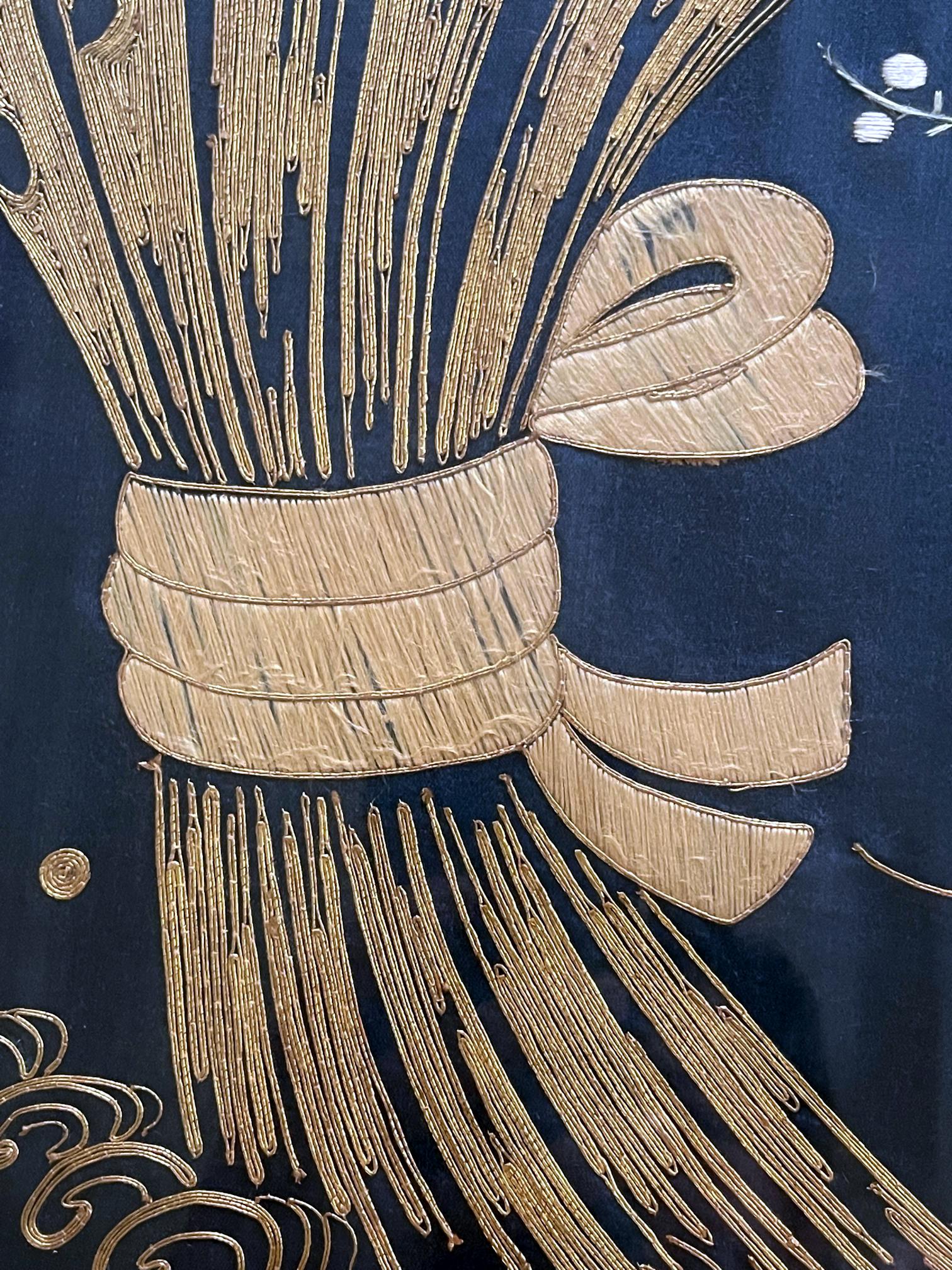 Framed Japanese Embroidery Fukusa Panel Meiji Period 4