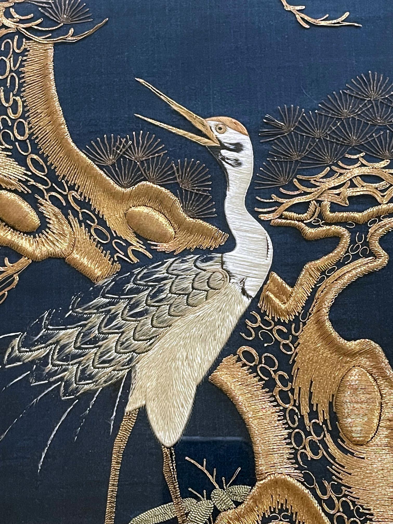 Framed Japanese Embroidery Fukusa Penal Meiji Period 4