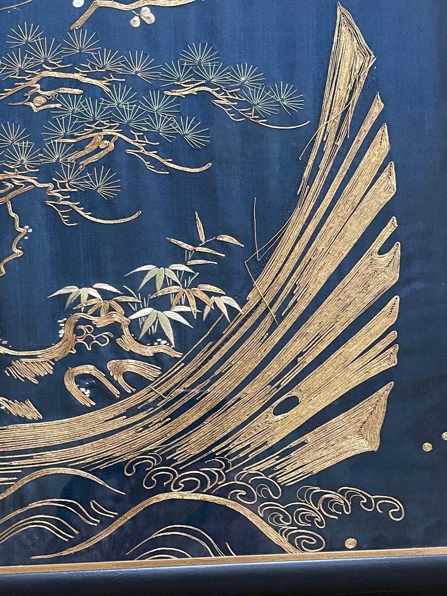 Framed Japanese Embroidery Fukusa Panel Meiji Period 5