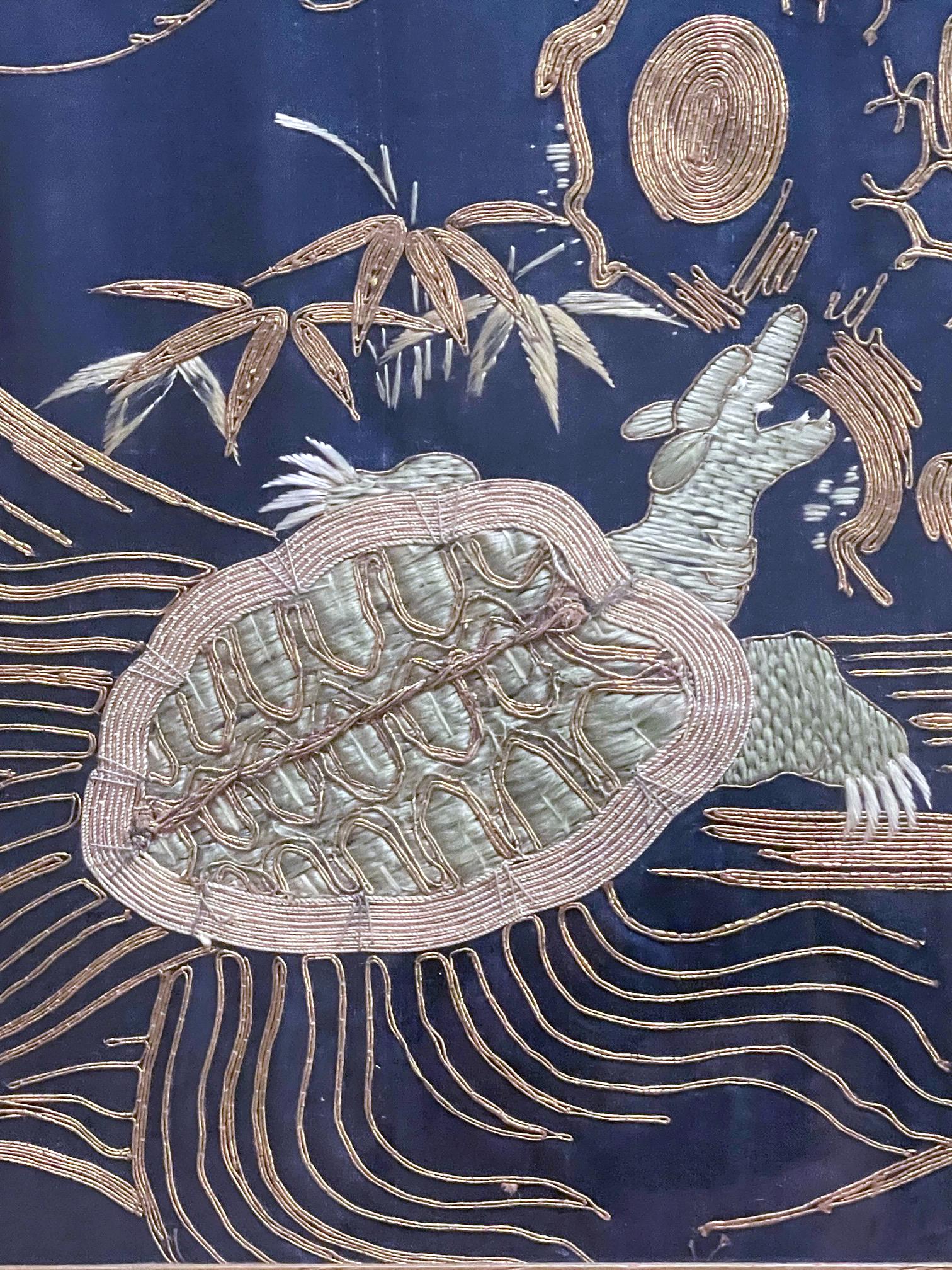 Framed Japanese Embroidery Fukusa Panel Meiji Period 6