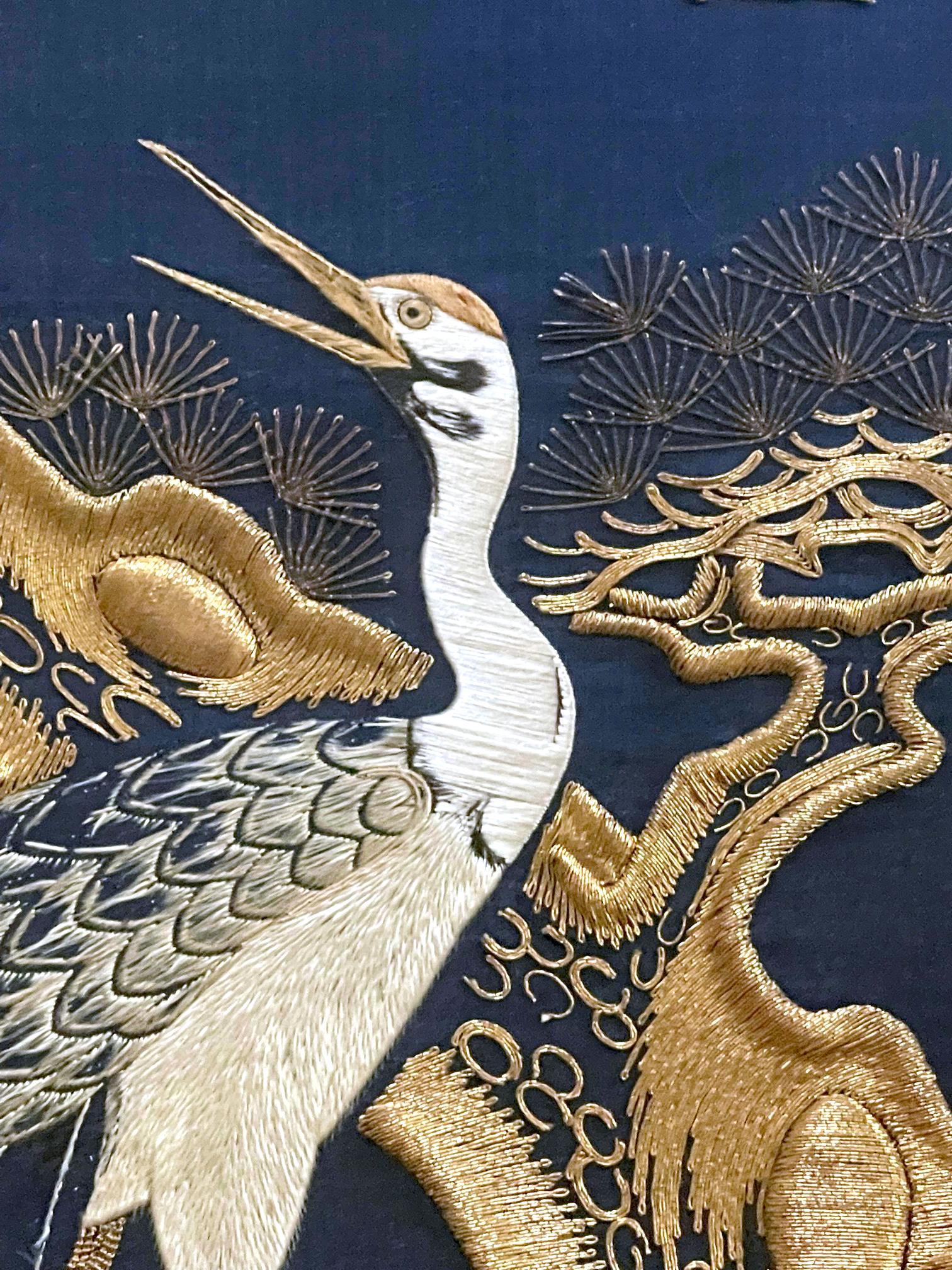 Framed Japanese Embroidery Fukusa Penal Meiji Period 6