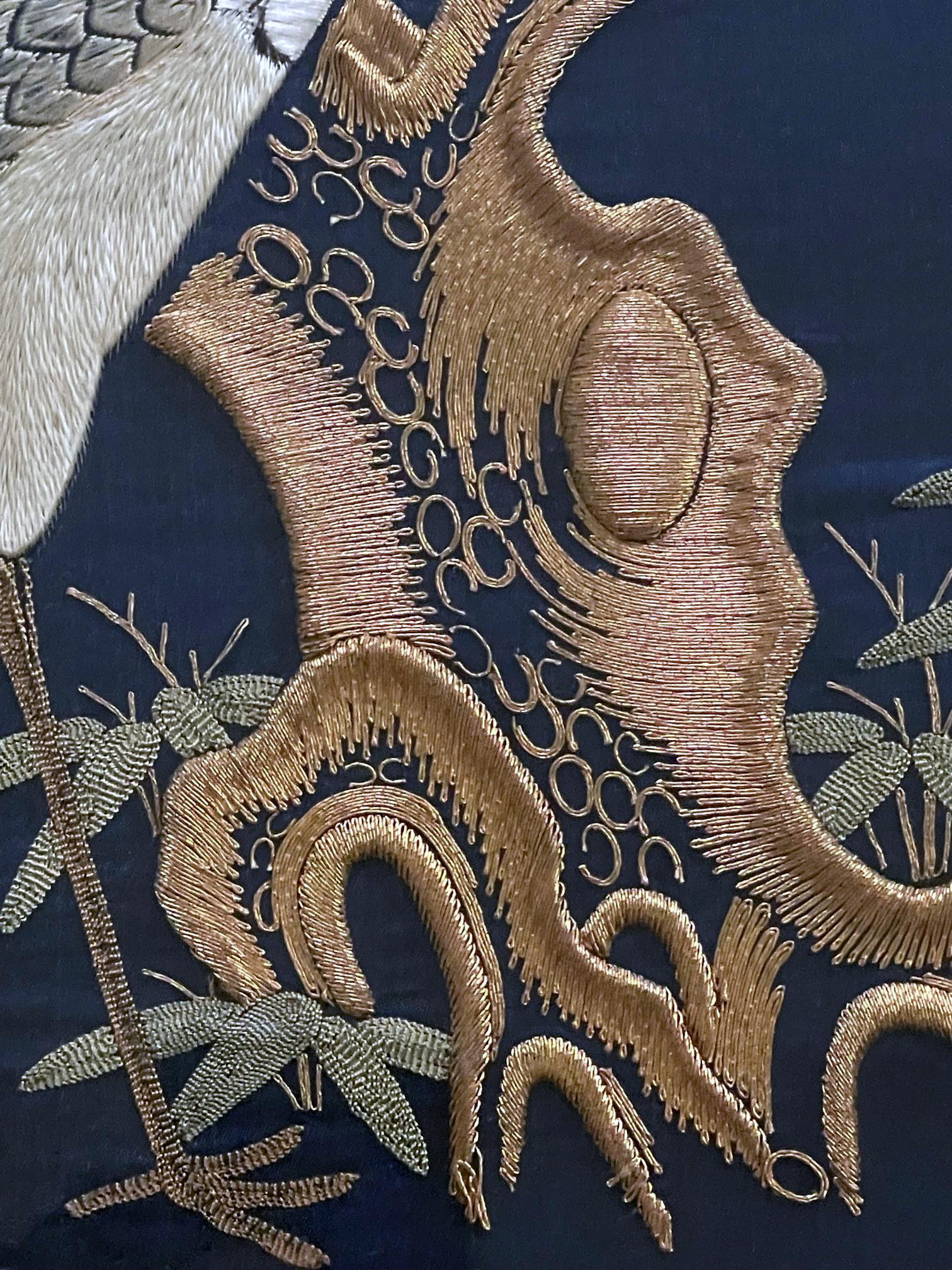 Framed Japanese Embroidery Fukusa Penal Meiji Period 7