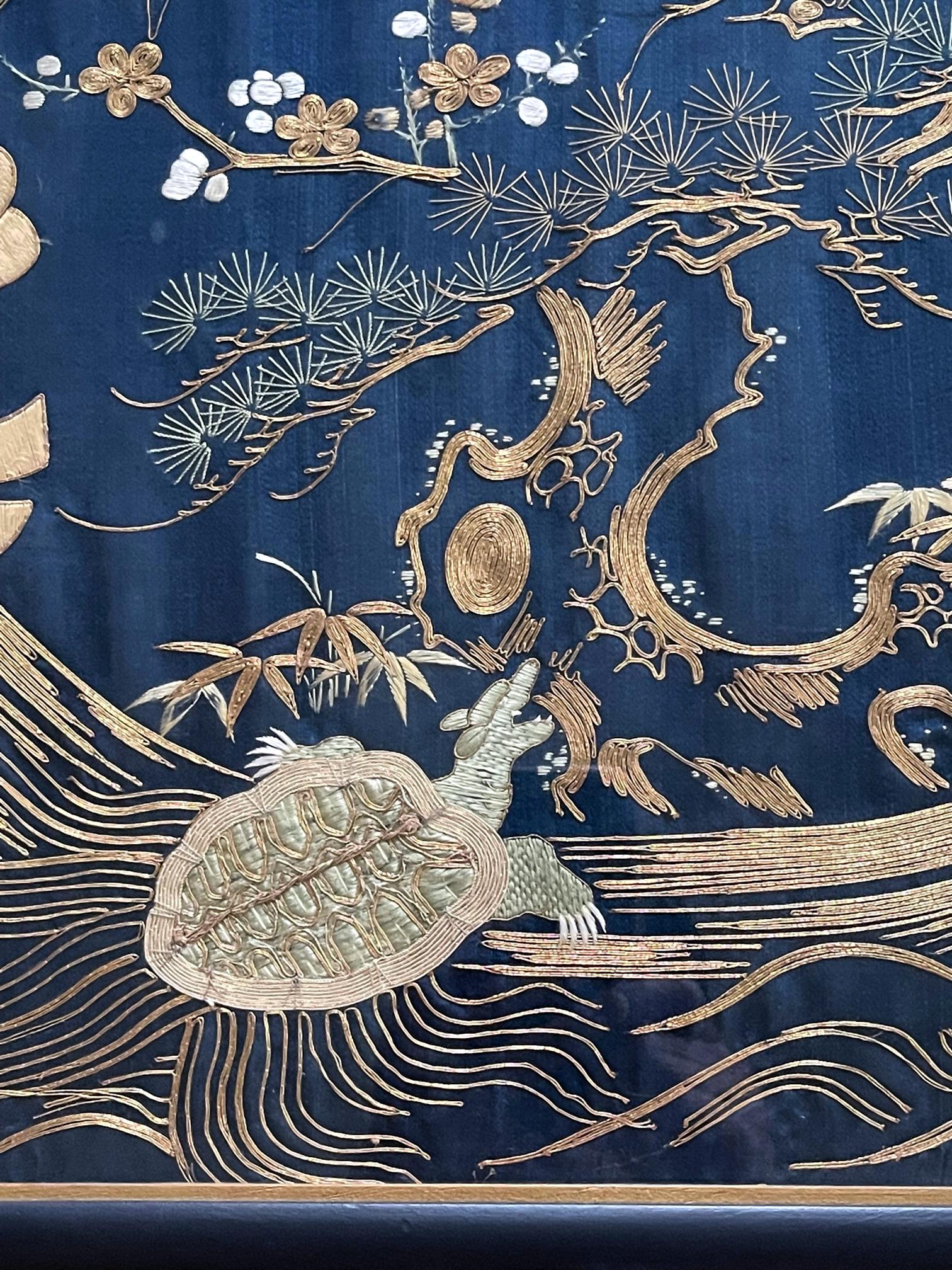 Framed Japanese Embroidery Fukusa Panel Meiji Period In Fair Condition In Atlanta, GA
