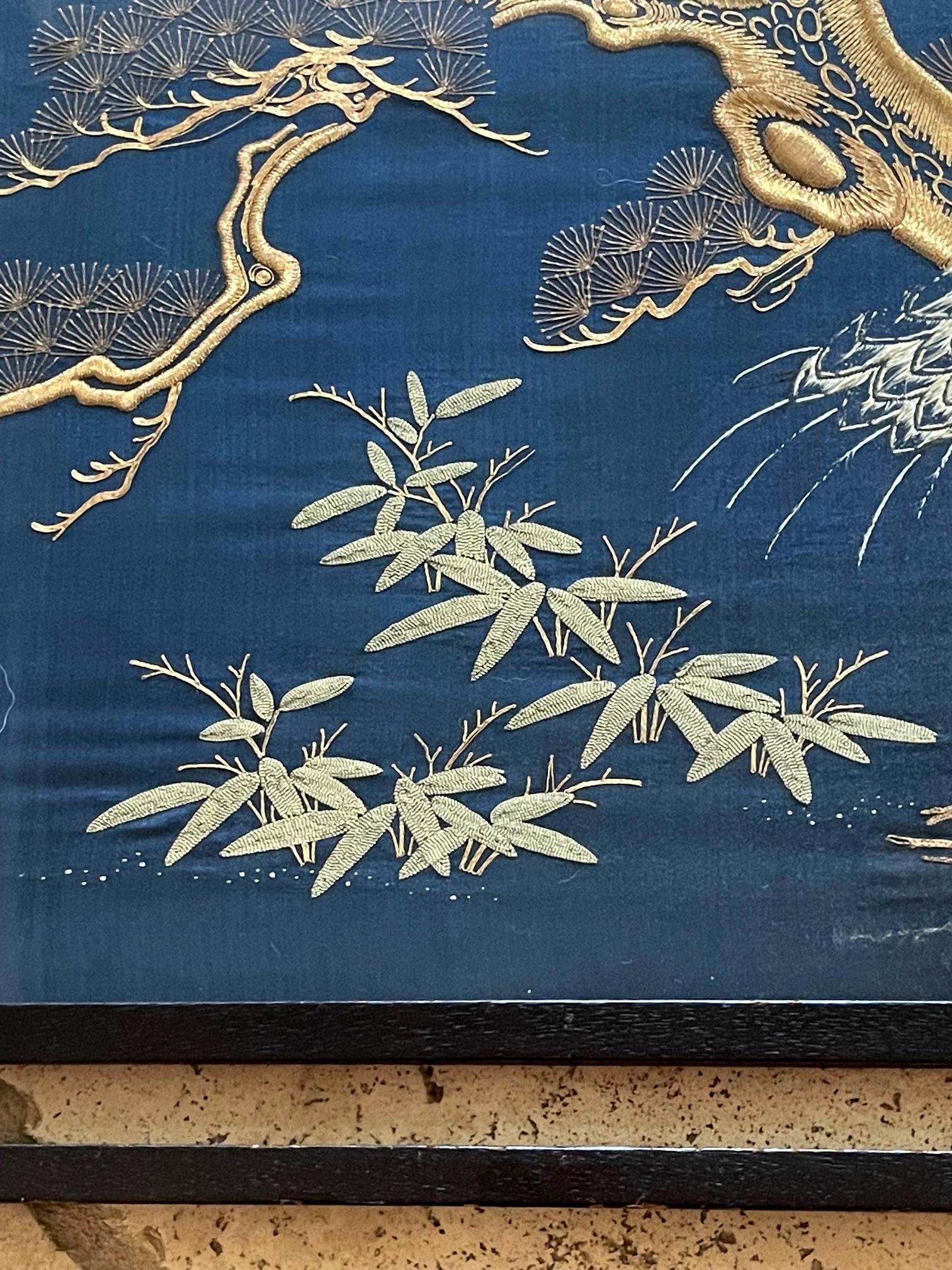 Framed Japanese Embroidery Fukusa Penal Meiji Period In Good Condition In Atlanta, GA