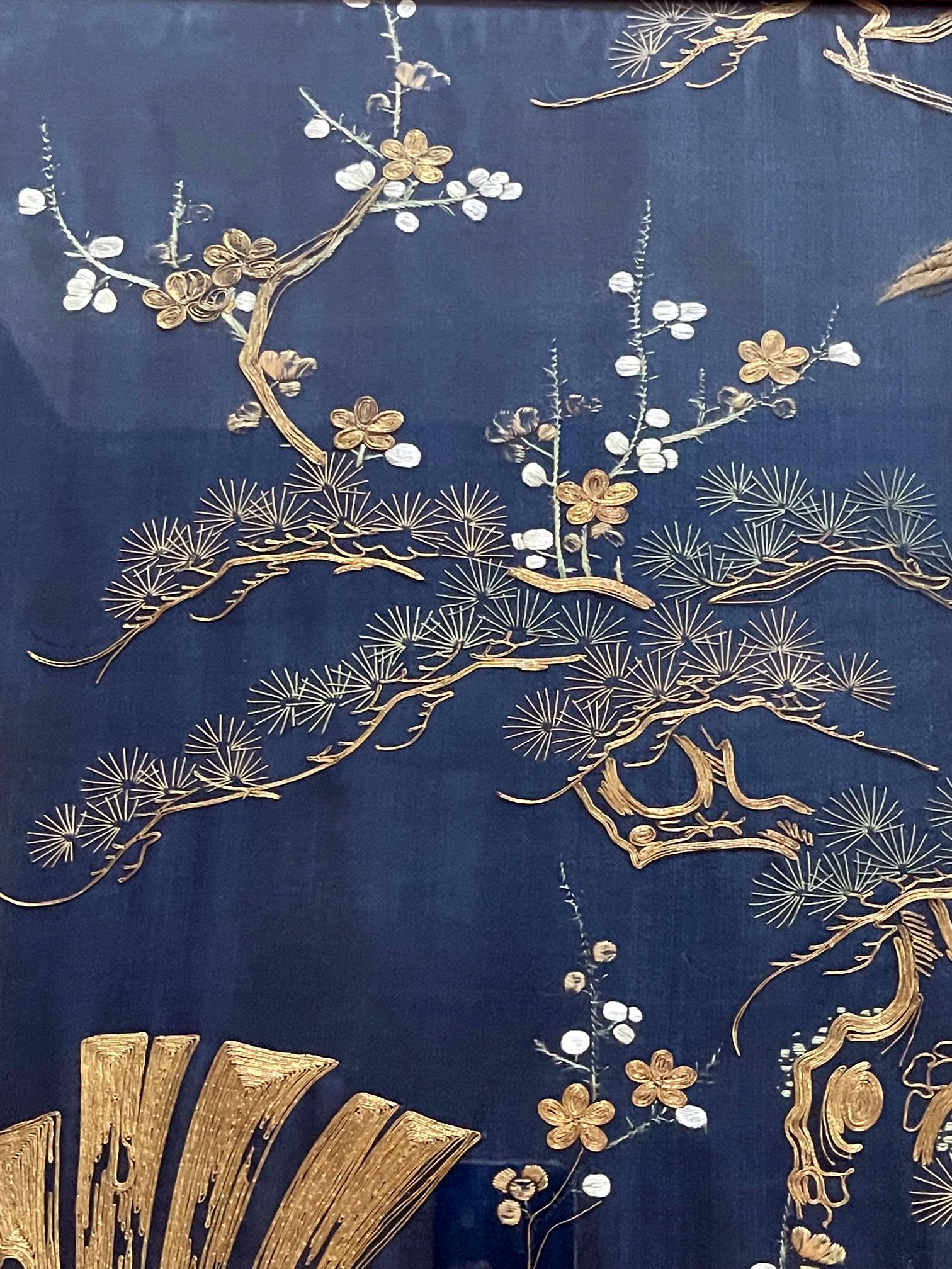 19th Century Framed Japanese Embroidery Fukusa Panel Meiji Period