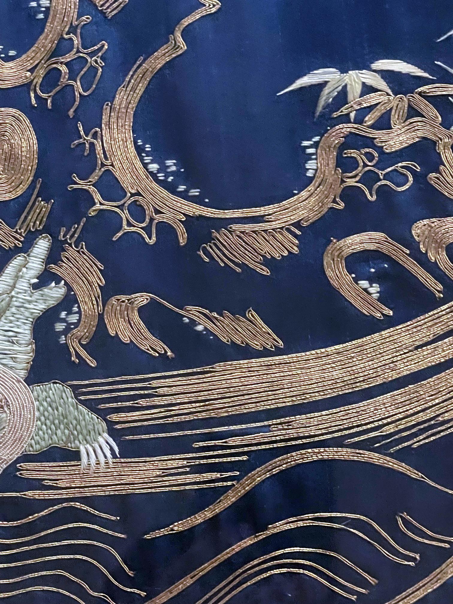 Framed Japanese Embroidery Fukusa Panel Meiji Period 1