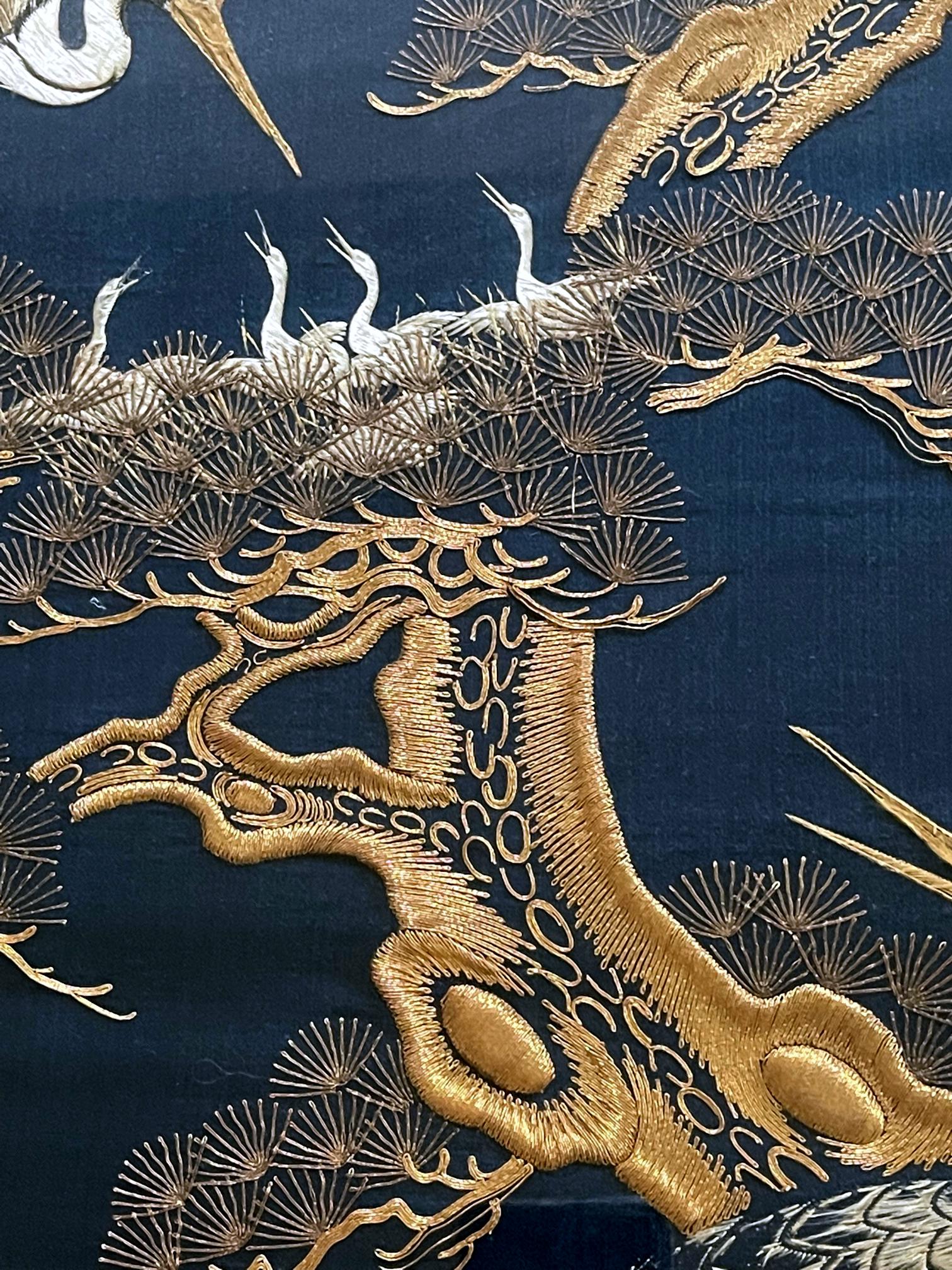 Framed Japanese Embroidery Fukusa Penal Meiji Period 1