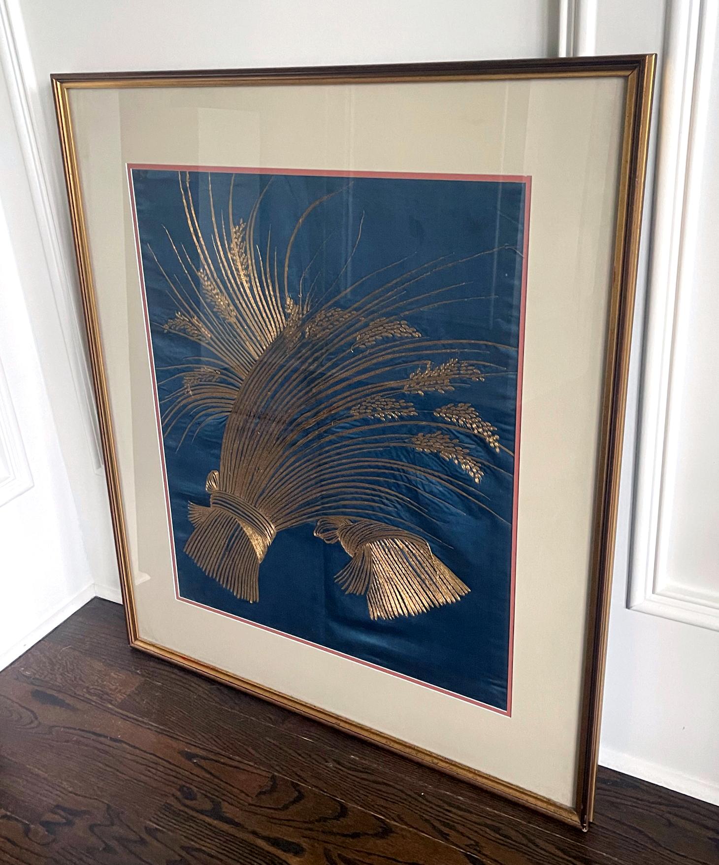Framed Japanese Embroidery Silk Panel Meiji Period In Good Condition For Sale In Atlanta, GA
