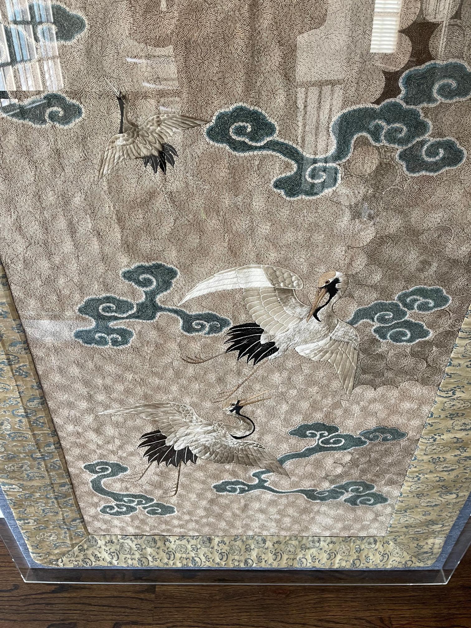 Framed Japanese Embroidery Textile Panel Meiji Period 12