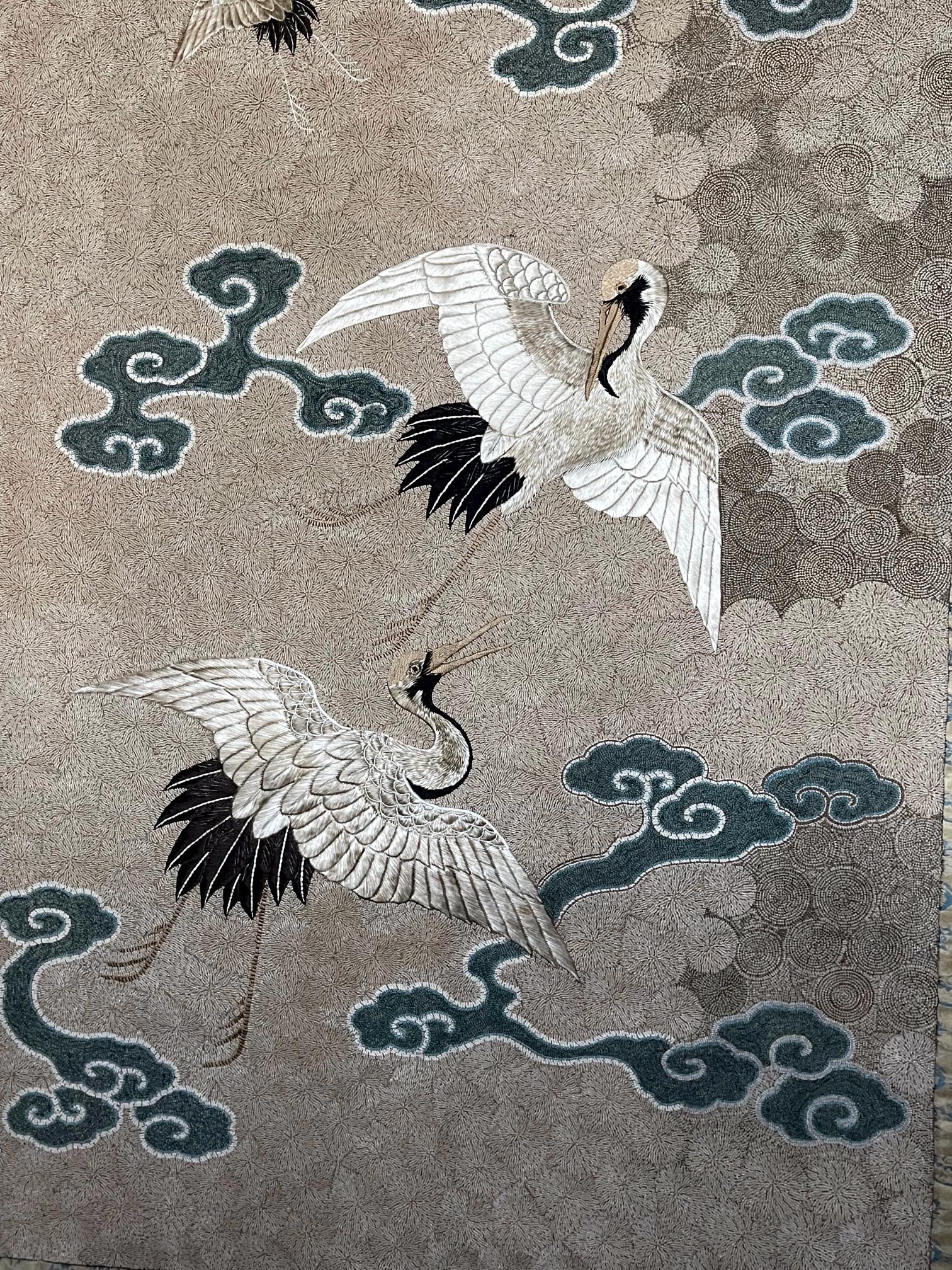 Japonisme Framed Japanese Embroidery Textile Panel Meiji Period