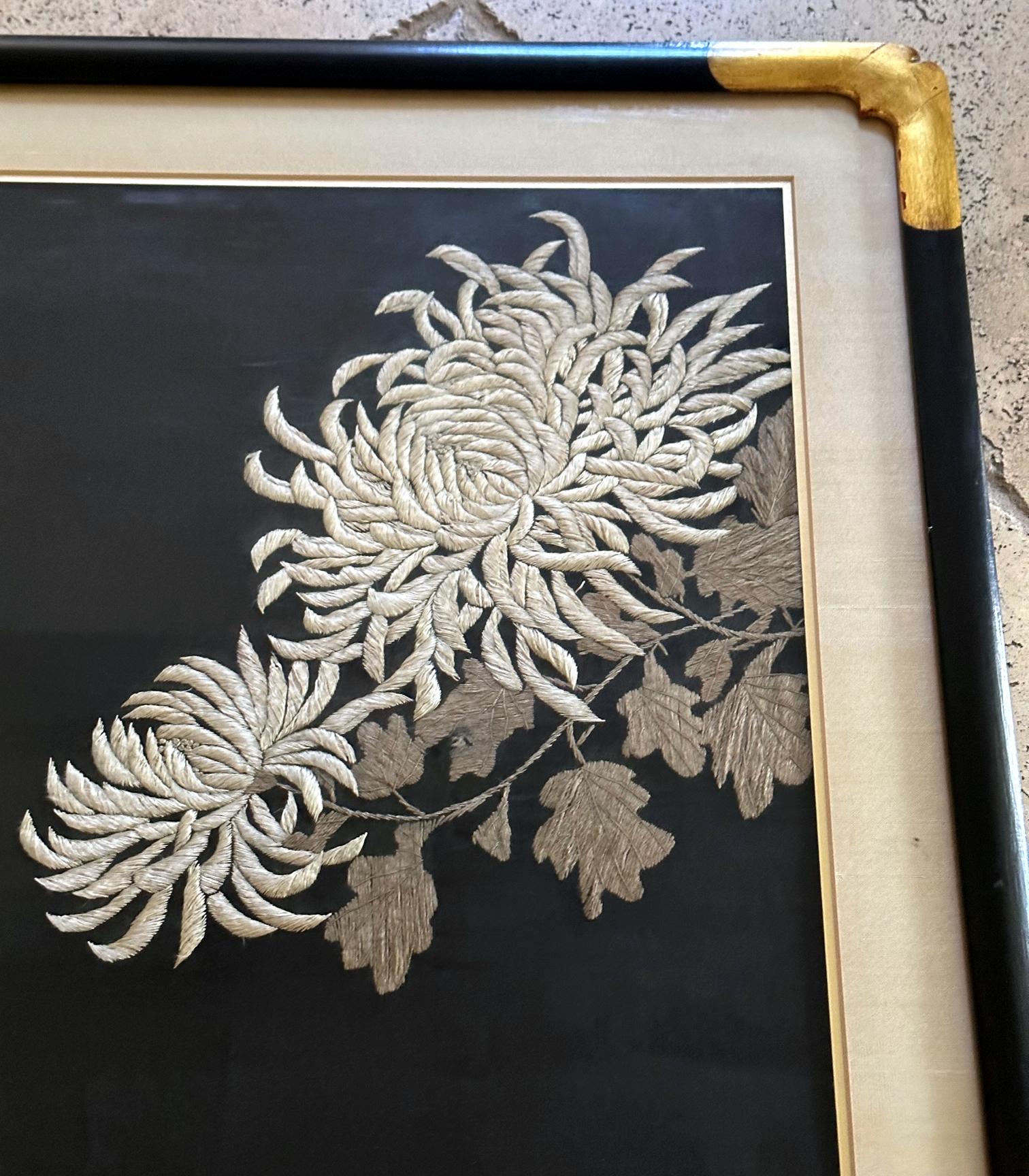 Framed Japanese Embroidery Textile Panel Meiji Period In Good Condition For Sale In Atlanta, GA