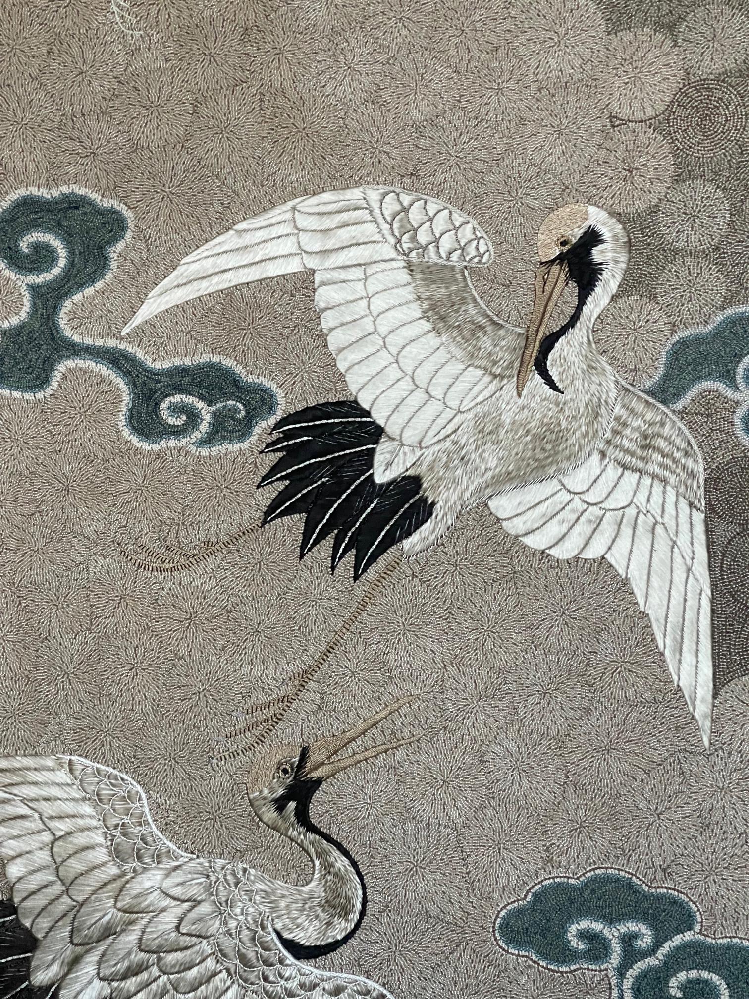 Framed Japanese Embroidery Textile Panel Meiji Period In Good Condition In Atlanta, GA