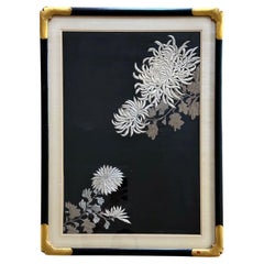 Used Framed Japanese Embroidery Textile Panel Meiji Period