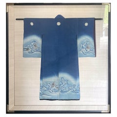Framed Japanese Fisherman Festival Kimono with Shibori and Mon Design