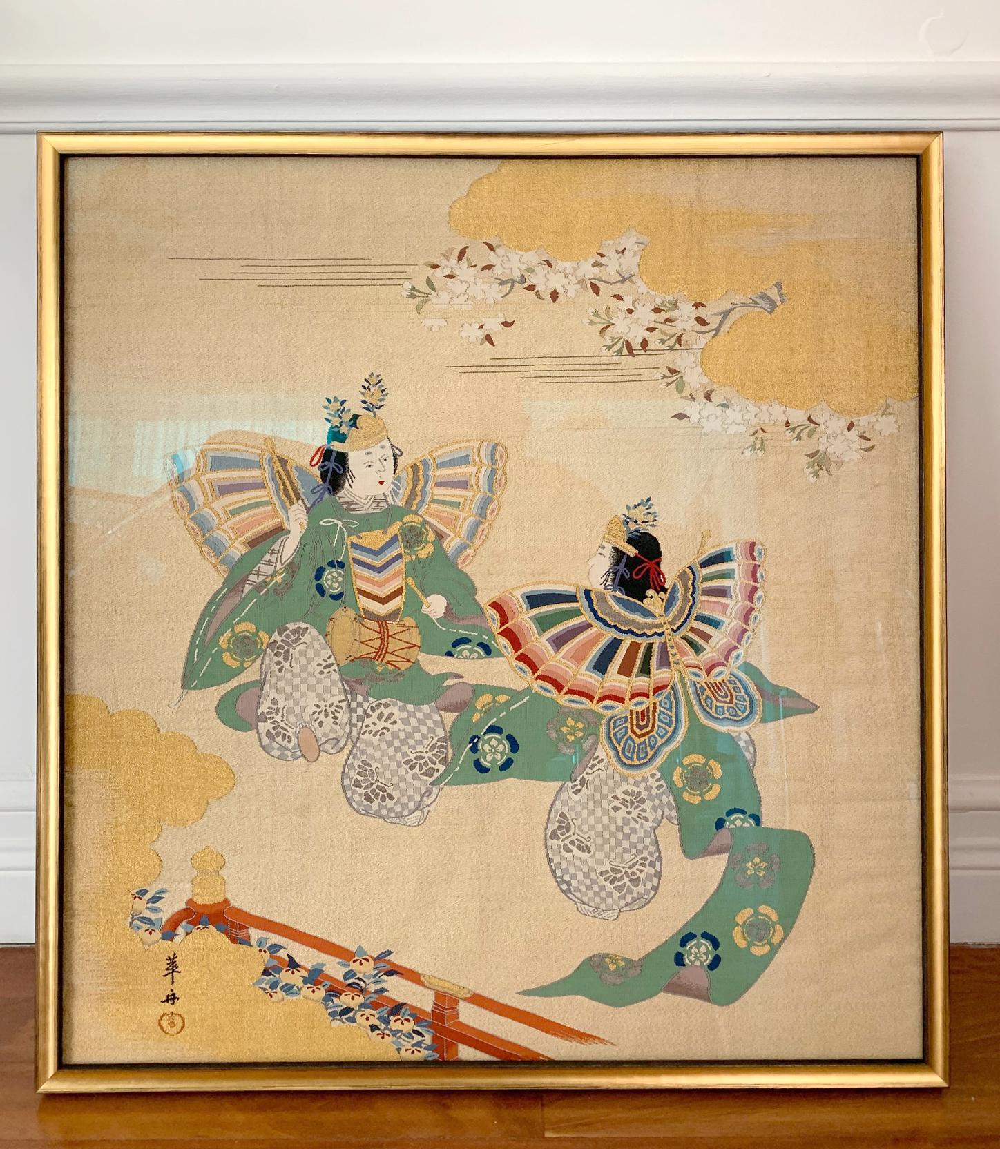 Gerahmte japanische Fukusa-Textilkunst aus der Meiji-Periode im Angebot 4