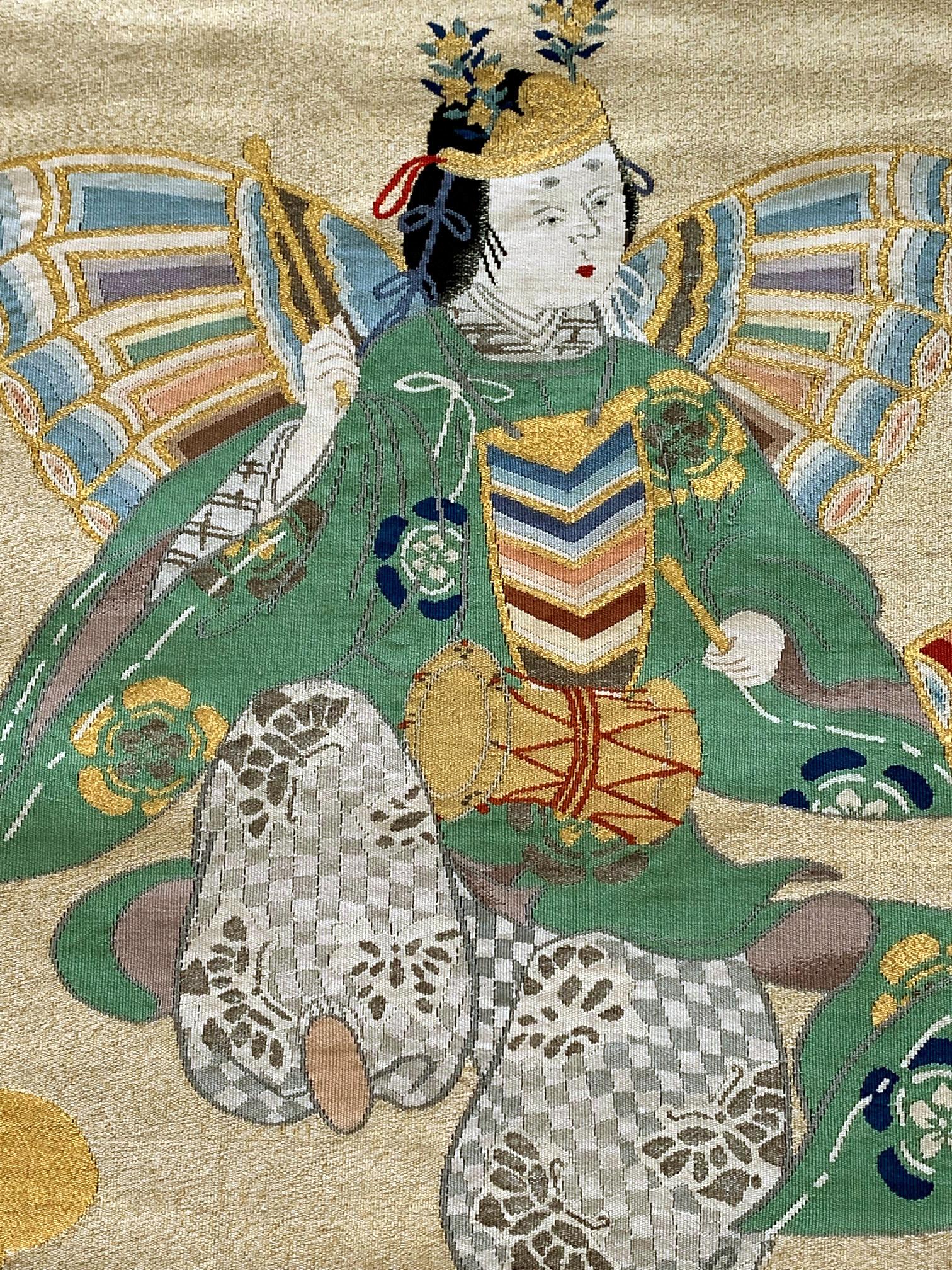 Gerahmte japanische Fukusa-Textilkunst aus der Meiji-Periode (Japonismus) im Angebot