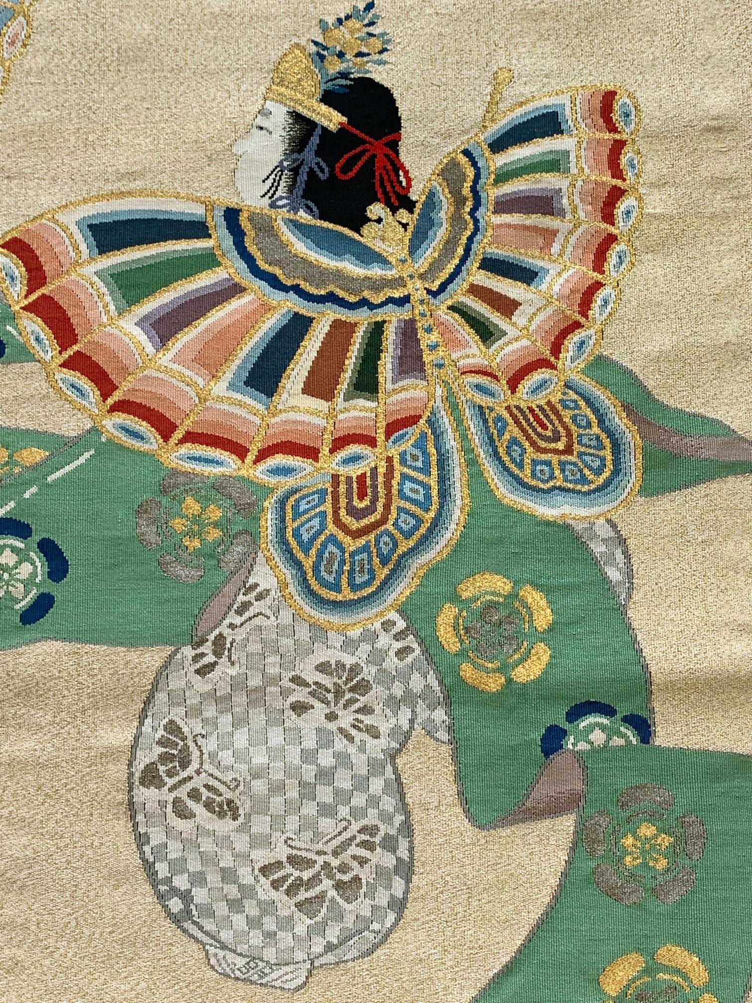 Gerahmte japanische Fukusa-Textilkunst aus der Meiji-Periode (Japanisch) im Angebot