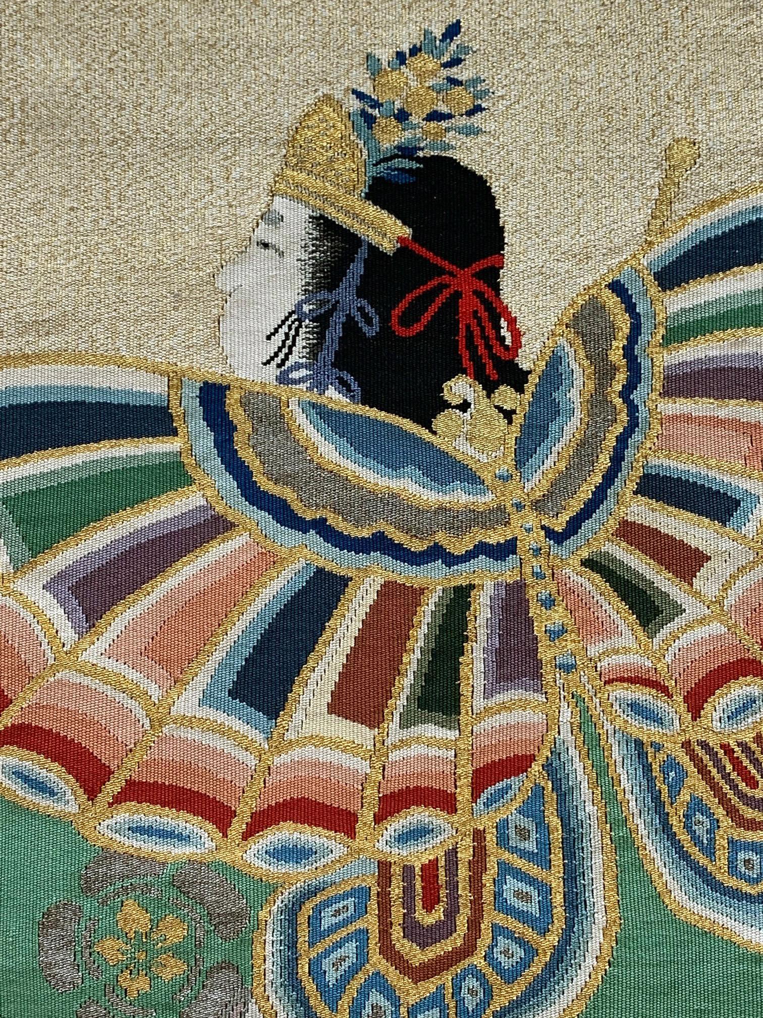 Gerahmte japanische Fukusa-Textilkunst aus der Meiji-Periode (19. Jahrhundert) im Angebot