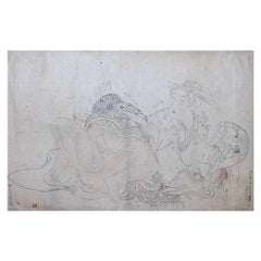 Framed Japanese ink on paper artist's instruction for a Shunga print