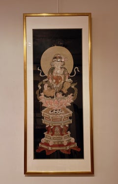 Framed Japanese or Chinese Brush Painting of Buddhistattva, Conservation Framed