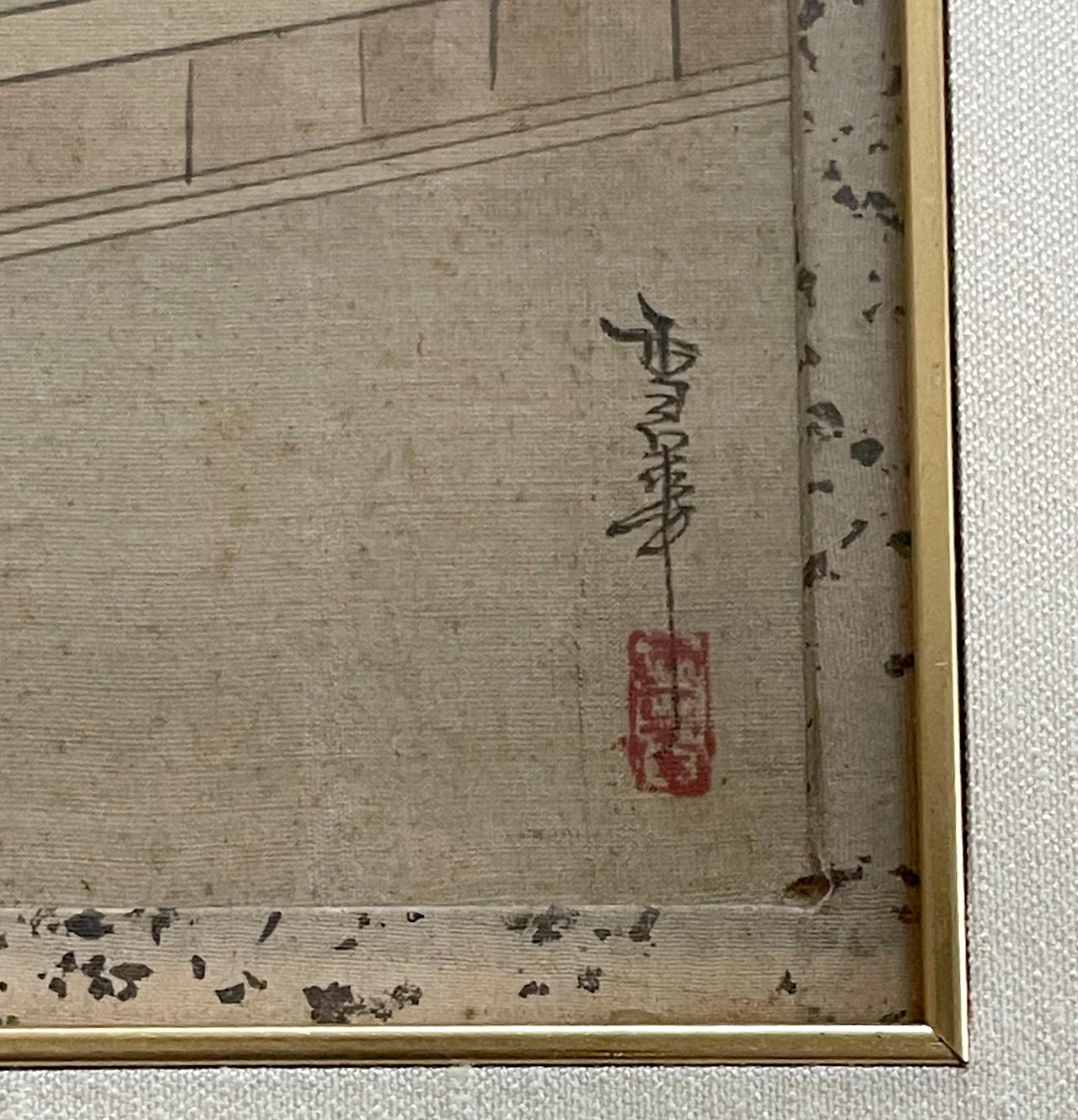 Framed Japanese Oshi-E Textile Art Meiji Period from a Rare Large Set 5