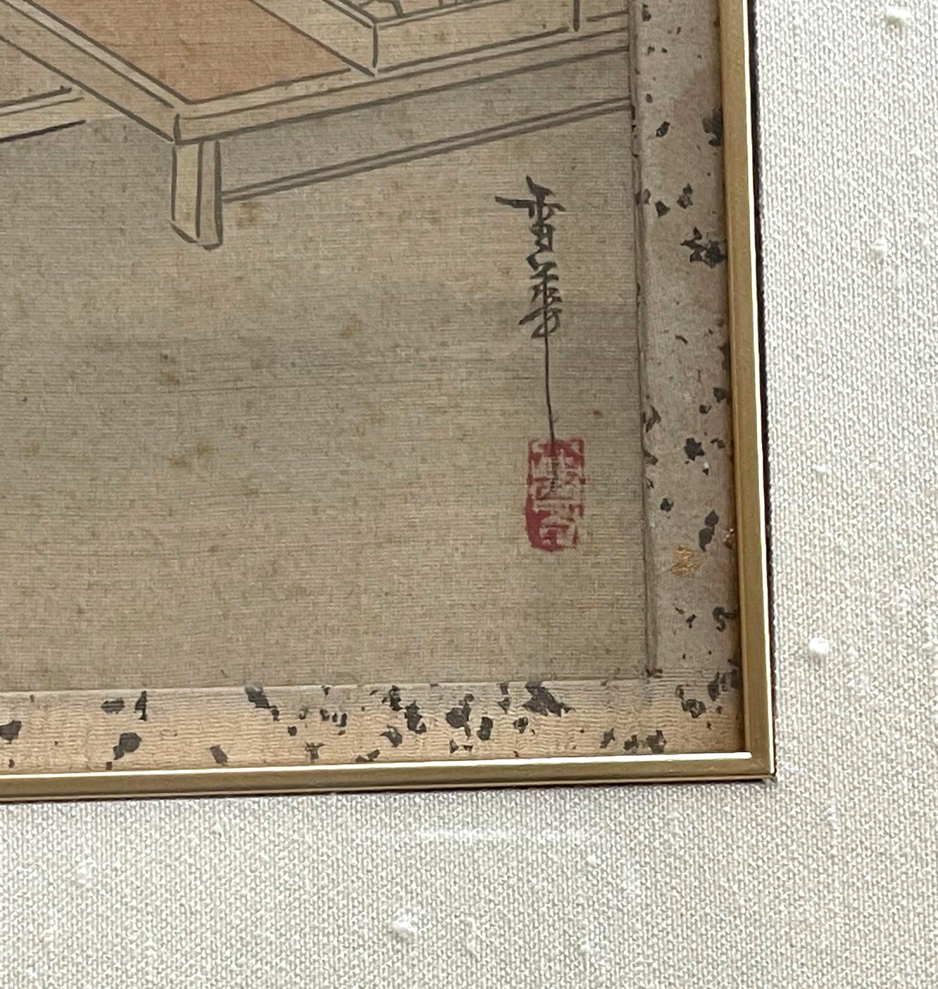 Framed Japanese Oshi-E Textile Art Meiji Period from a Rare Large Set 8