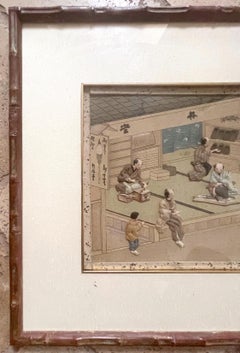 Framed Japanese Oshi-E Textile Art Meiji Period from a Rare Large Set