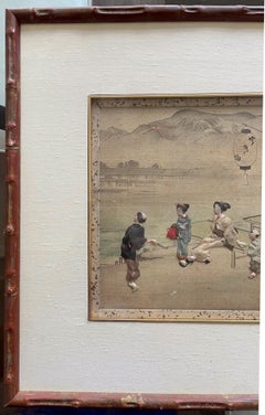 Framed Japanese Oshi-E Textile Art Meiji Period from a Rare Large Set