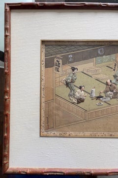 Framed Japanese Oshi-E Textile Art Meiji Period from a Rare Large Set