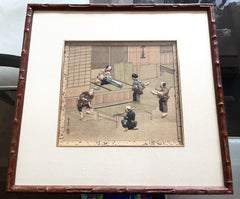Framed Japanese Oshi-E Textile Art Meiji Period from a Rare Large Set