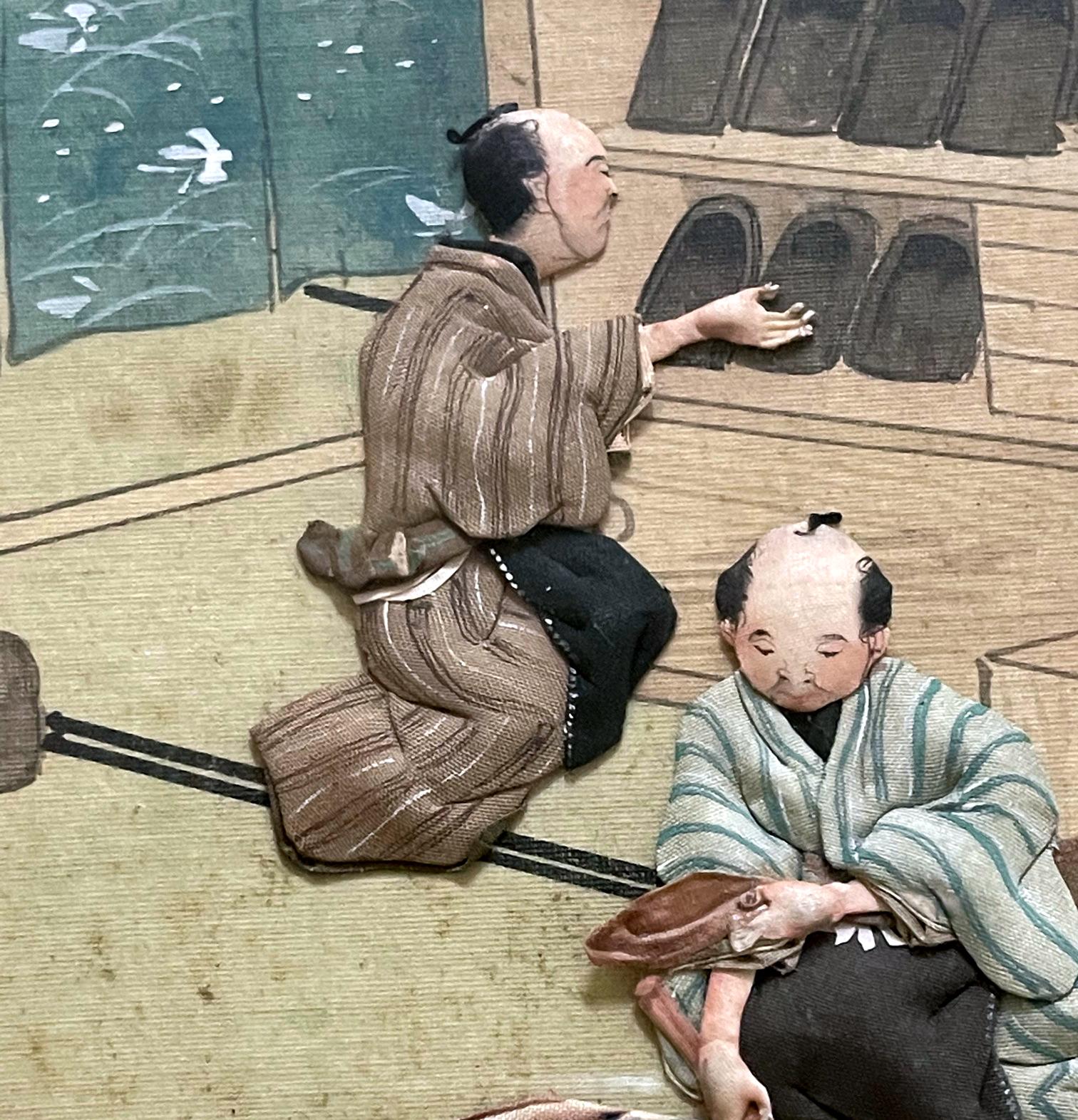 Framed Japanese Oshi-E Textile Art Meiji Period from a Rare Large Set 2