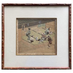 Antique Framed Japanese Oshi-E Textile Art Meiji Period from a Rare Large Set