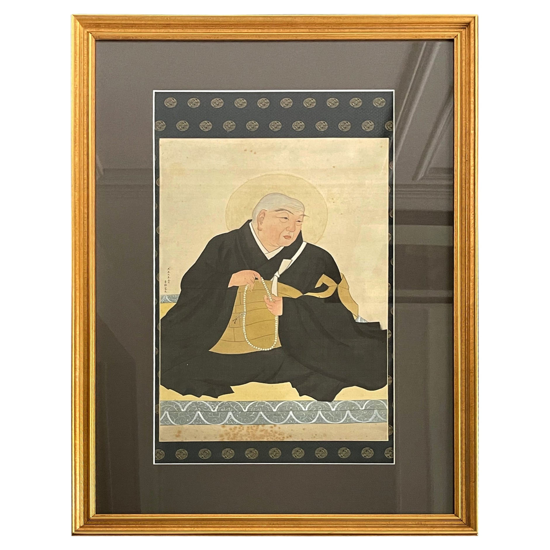 Portrait japonais encadré d'un prêtre bouddhiste par Goro Kamenaga