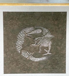 Framed Japanese Relief Embroidery Textile Art of Dragon