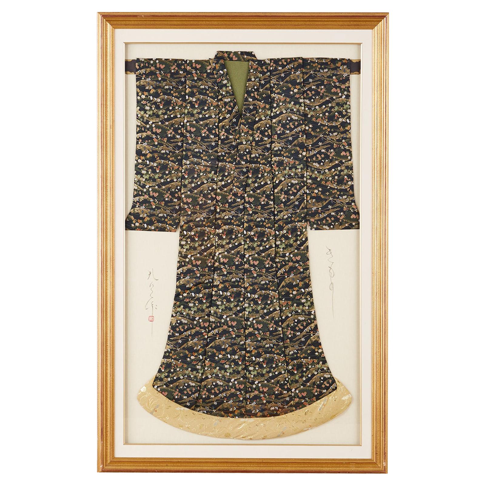 Framed Japanese Silk Brocade Ceremonial Kimono