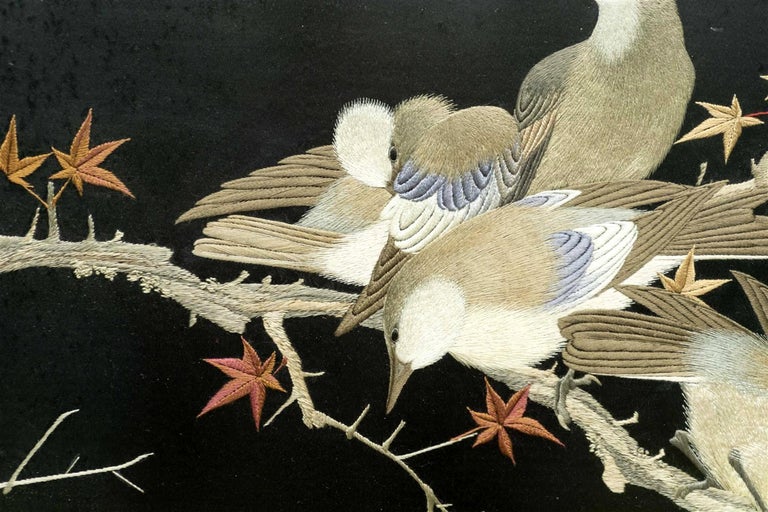 Framed Japanese Silk Embroidery Panel Meiji Period at 1stDibs