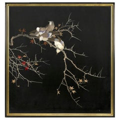 Framed Japanese Silk Embroidery Panel Meiji Period