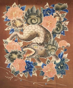 Framed Japanese Futon Cover Textile Art with Resist Yuzen Dye