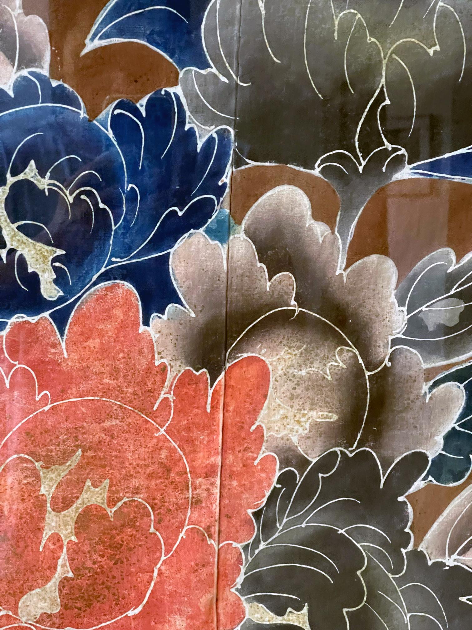 Meiji Framed Japanese Futon Cover Textile Art with Resist Yuzen Dye For Sale