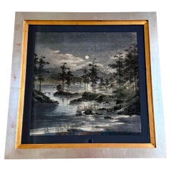 Framed Japanese Velvet Yuzen-Birodo Tapestry Panel Meiji Period