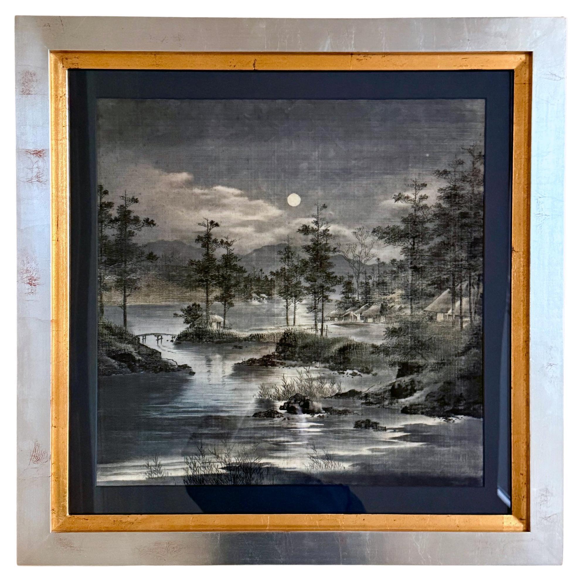 Framed Japanese Velvet Yuzen-Birodo Tapestry Panel Meiji Period For Sale