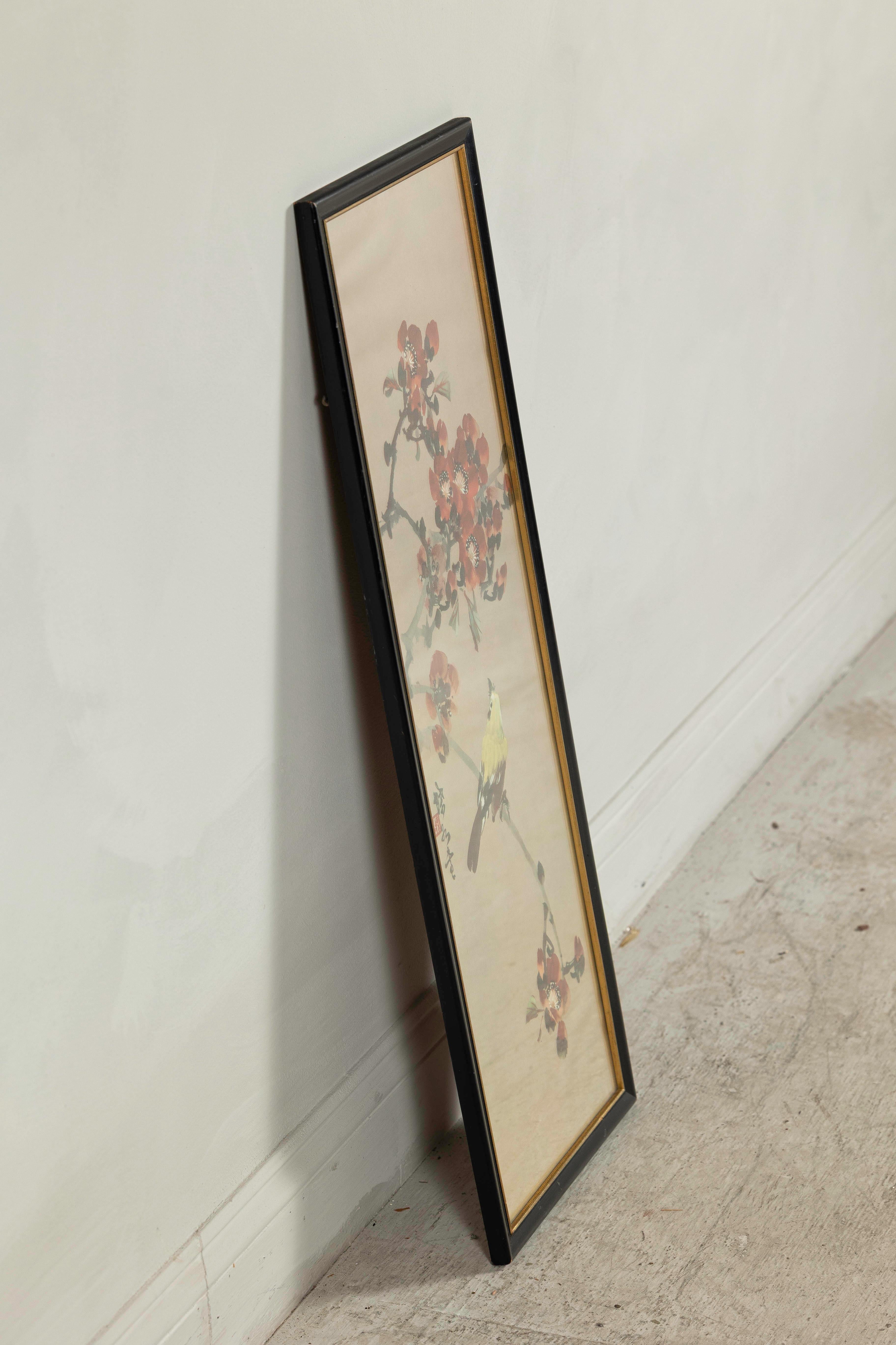 Framed Japanese Watercolor Painting of Bird on Flowering Branch For Sale 7
