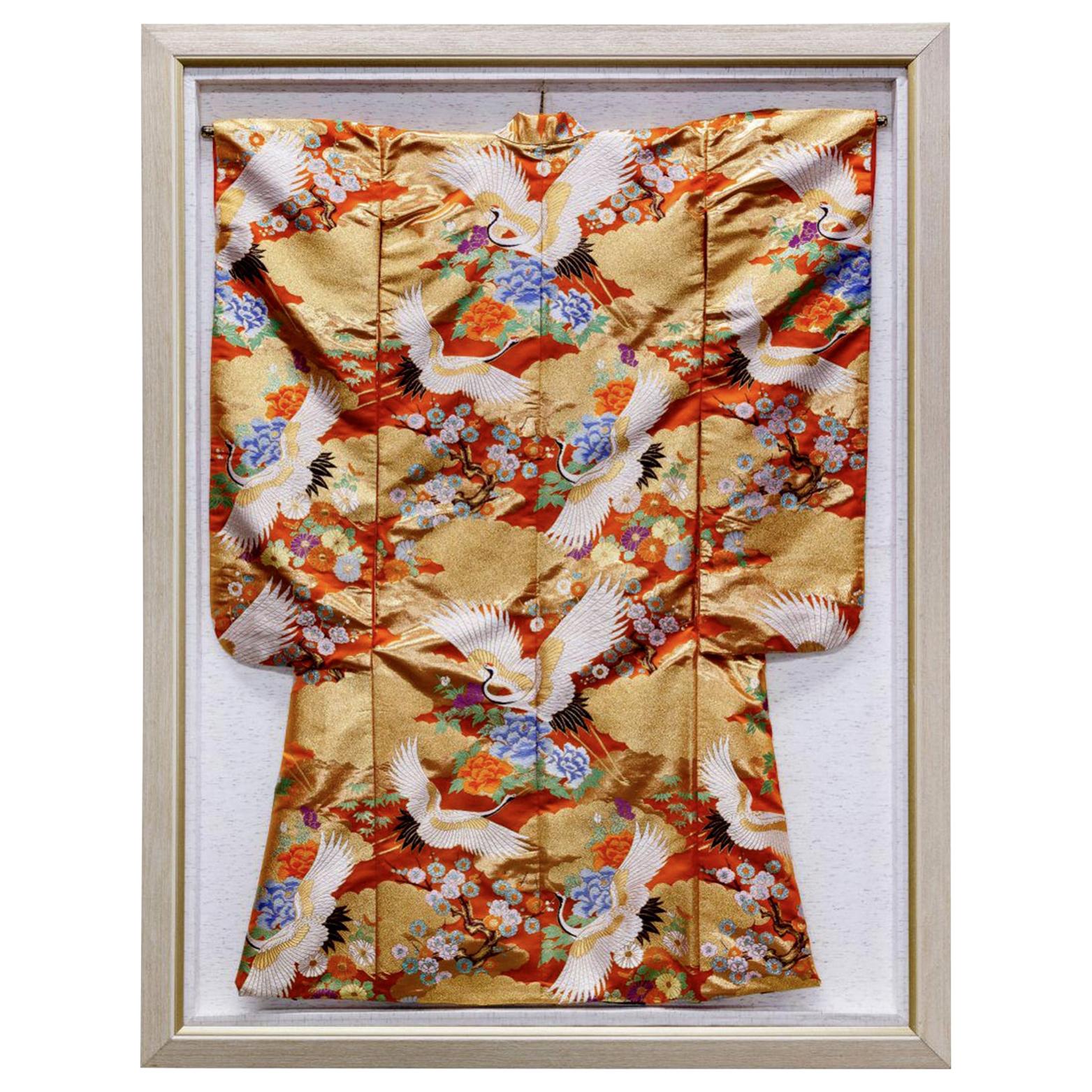 Framed Vintage Japanese Ceremonial Wedding Kimono