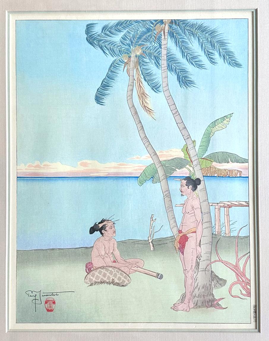 Framed Japanese Woodblock Print Apres La Pluie Tarang Yap by Paul Jacoulet Moderno en venta