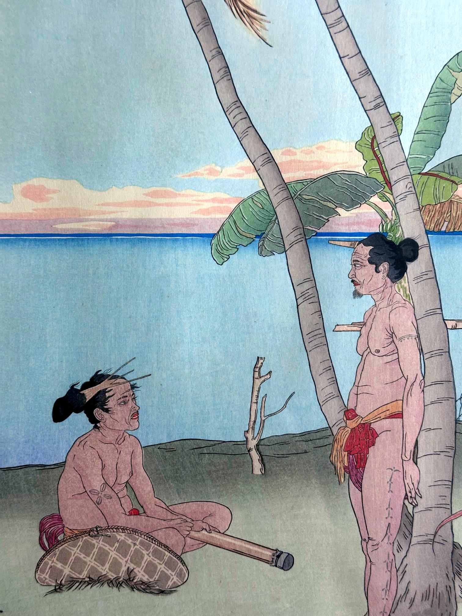 Framed Japanese Woodblock Print Apres La Pluie Tarang Yap by Paul Jacoulet Japonés en venta
