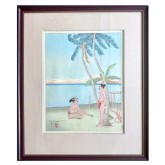 Framed Japanese Woodblock Print Apres La Pluie Tarang Yap by Paul Jacoulet