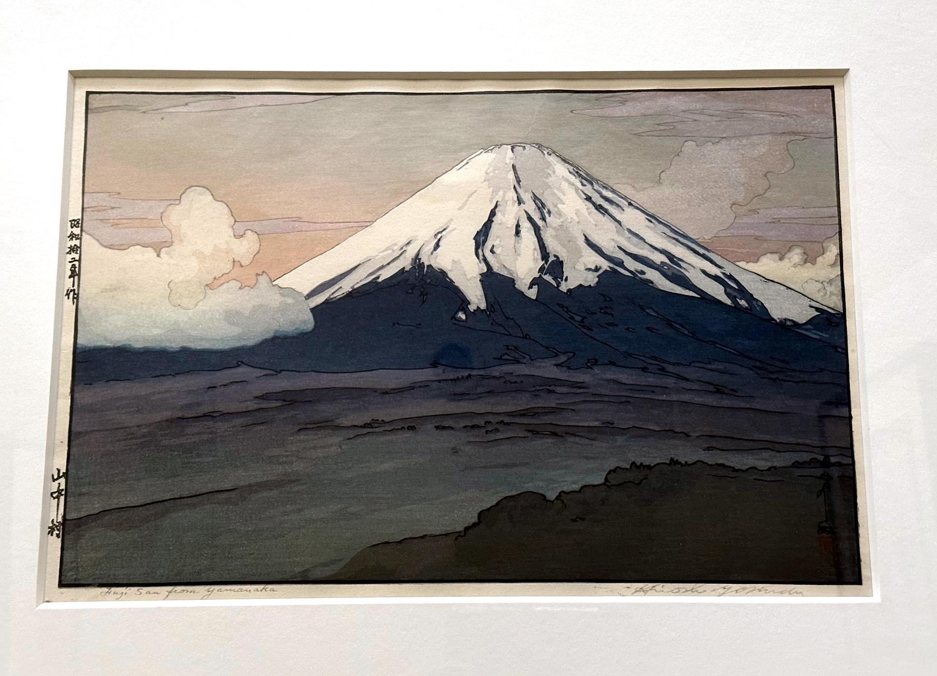 Showa Framed Japanese Woodblock Print by Hiroshi Yoshida Fuji San from Yamanaka For Sale