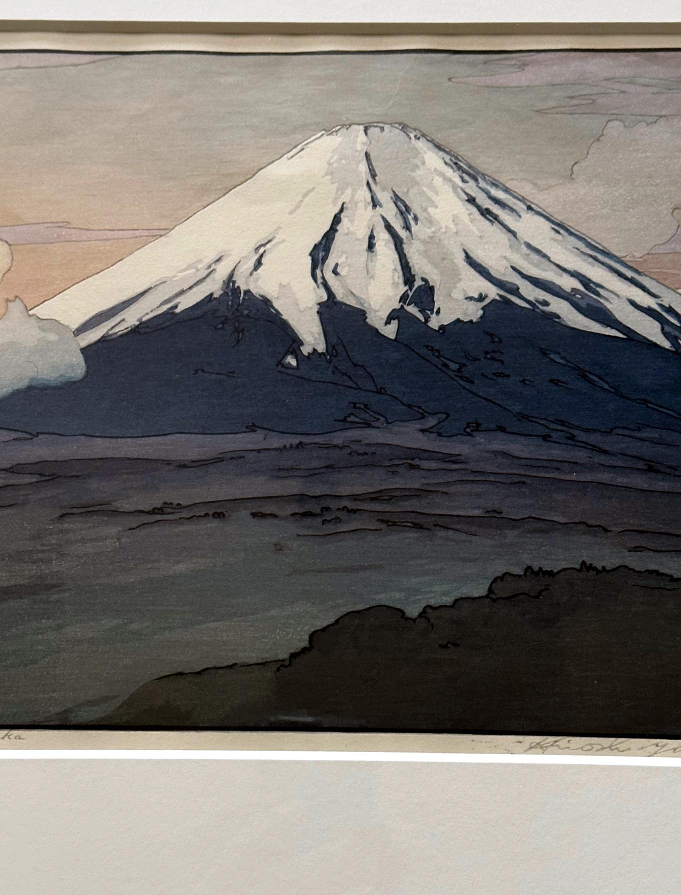 Mid-20th Century Framed Japanese Woodblock Print by Hiroshi Yoshida Fuji San from Yamanaka For Sale